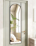 Full Length Mirror 48x14 in Black Frame - Over The Door Arched Mirror