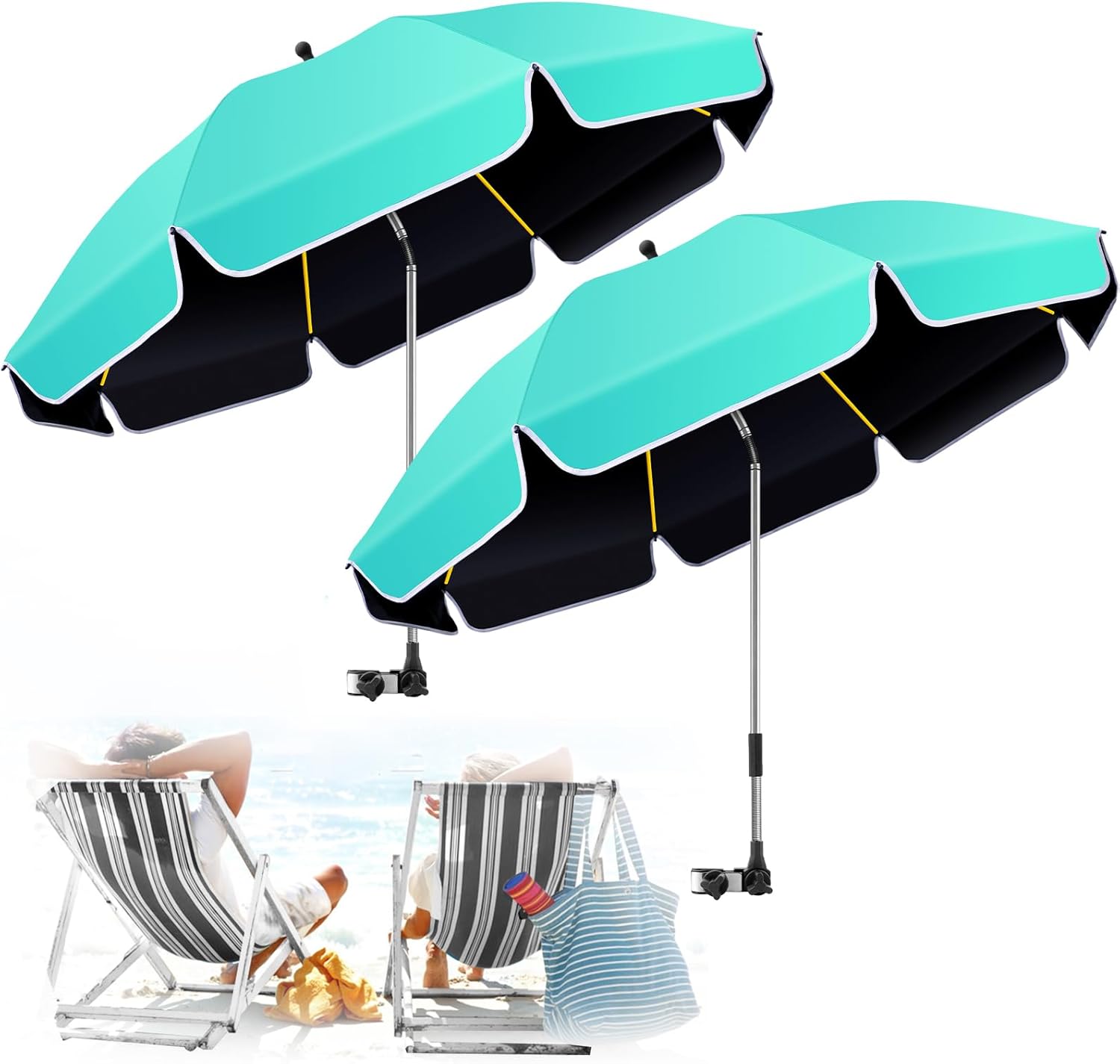 2Pack 48.8in Large Beach Umbrella with Clamp for Sun Shade