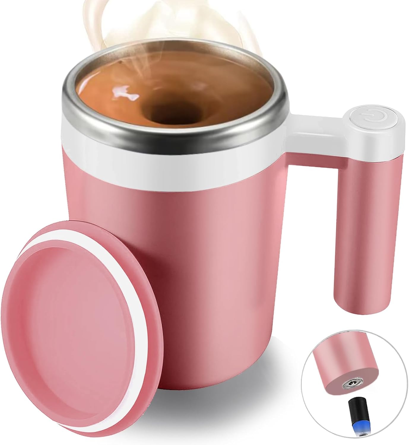 Rechargeable Self-Stirring Mug - Automatic Mixing, Portable, 14oz - Pink