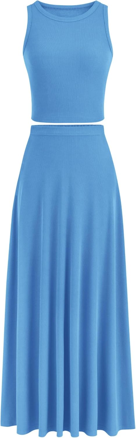 PRETTYGARDEN Women's 2 Piece Maxi Skirt Set for Summer Style
