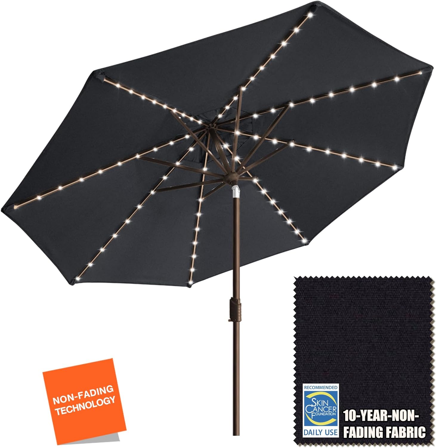 EliteShade 9ft Market Umbrella with LED Lights for Outdoor Use