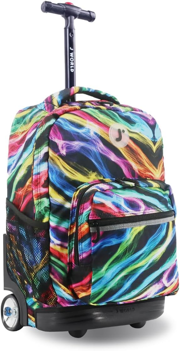 J World New York Sunrise Kids Rolling Backpack for School Use