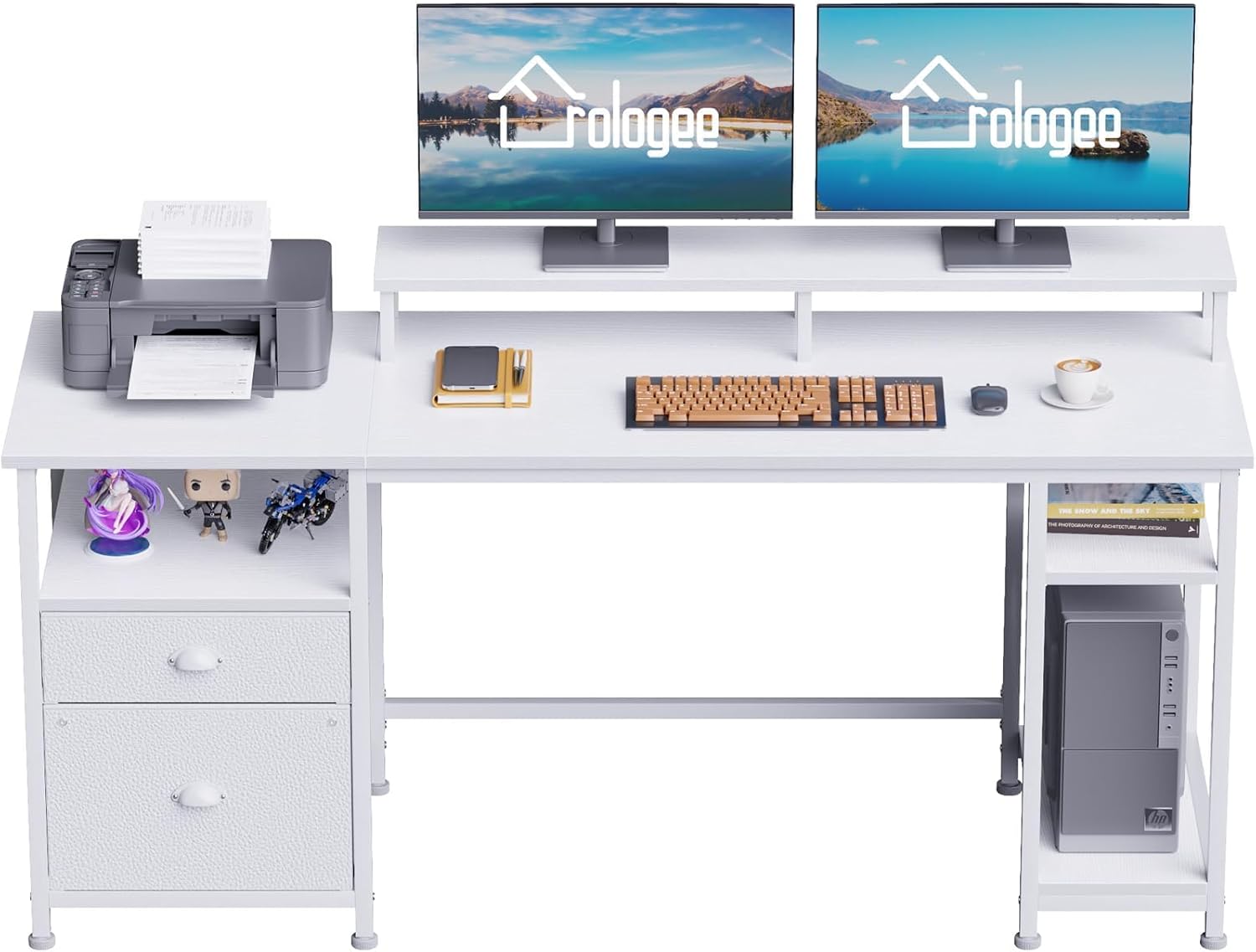 Furologee 61in Computer Desk with Reversible Design & Storage