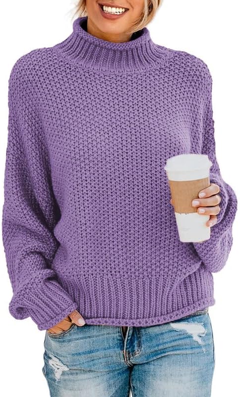 Dokotoo Womens Turtleneck Balloon Sleeve Sweater for Winter