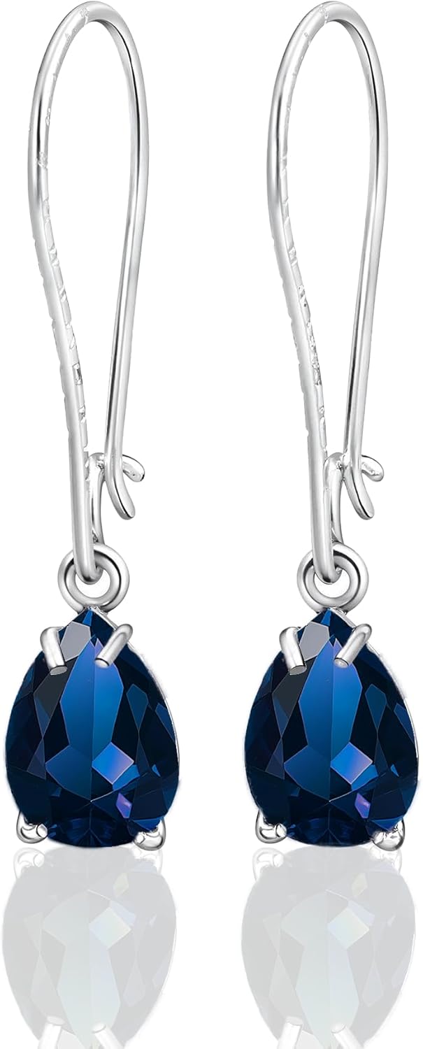 925 Sterling Silver Gemstone Earrings with Sapphire Teardrop