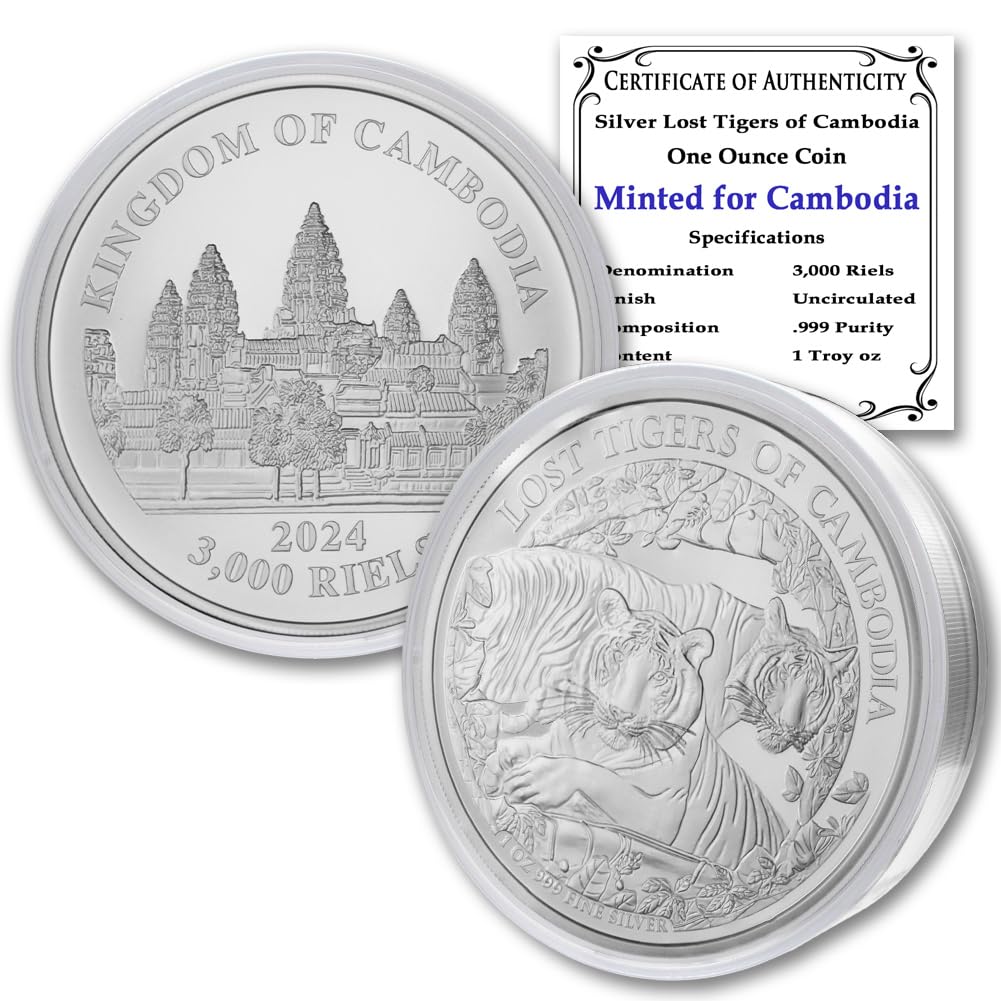 2024 1 oz Cambodia Silver Lost Tigers Coin Brilliant Uncirculated