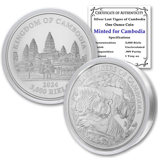 2024 1 oz Cambodia Silver Lost Tigers Coin Brilliant Uncirculated
