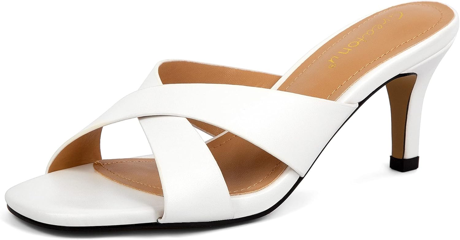 Greatonu Women's Square Toe Summer Heels Mules for Comfort