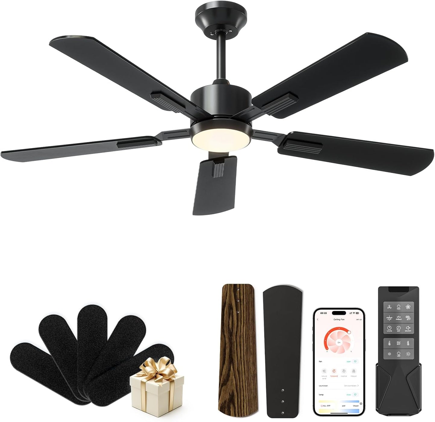 CubiCubi 52 inch Ceiling Fan with Lights and Remote Control