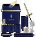 9PCS Navy Blue Bathroom Accessory Set - Durable 4 Gallon Trash Can