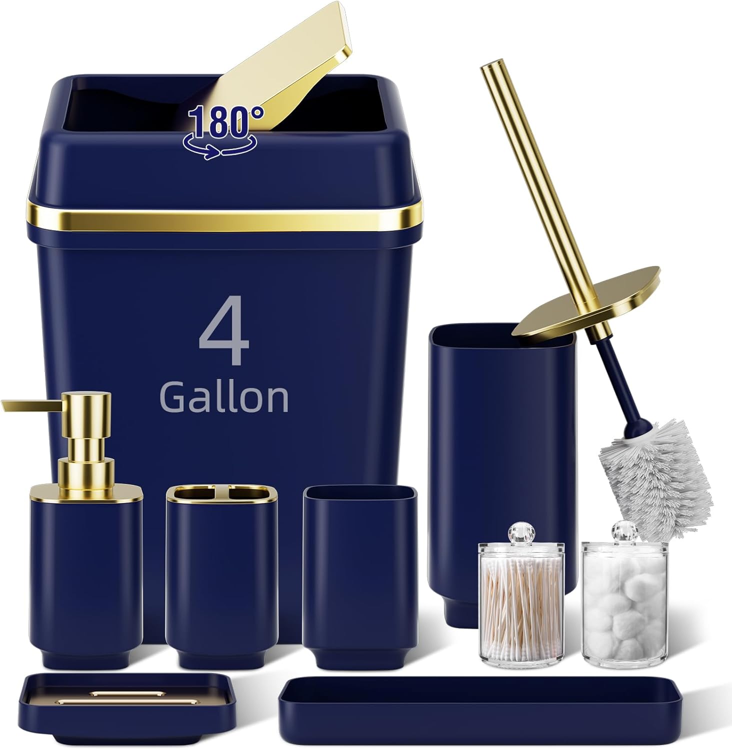 9PCS Bathroom Accessory Set for Stylish Navy Blue Decor