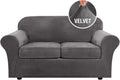 Real Velvet Plush 3 Piece Stretch Sofa Cover for Loveseat - Soft Fit