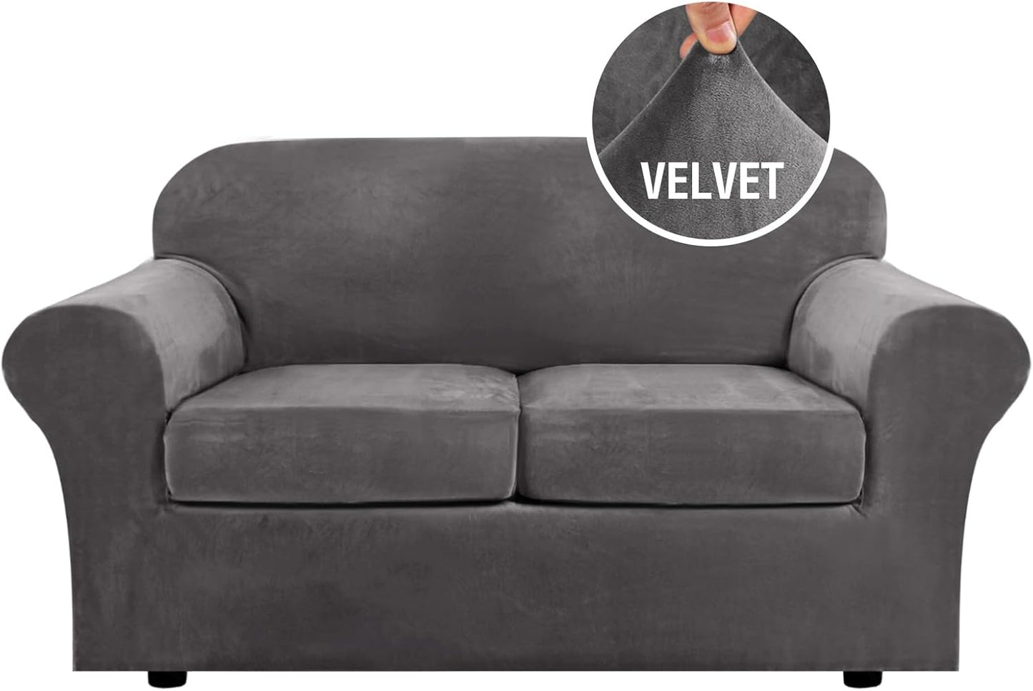 H.VERSAILTEX Real Velvet Plush 3 Piece Stretch Sofa Covers