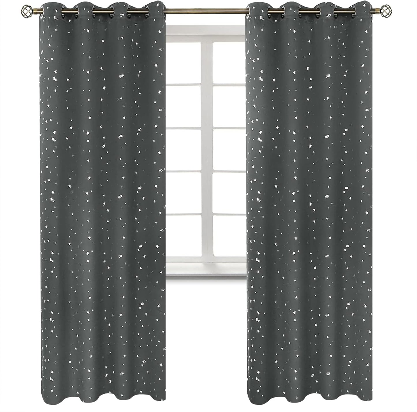 BGment Kids Blackout Curtains for Bedroom - Silver Star Print