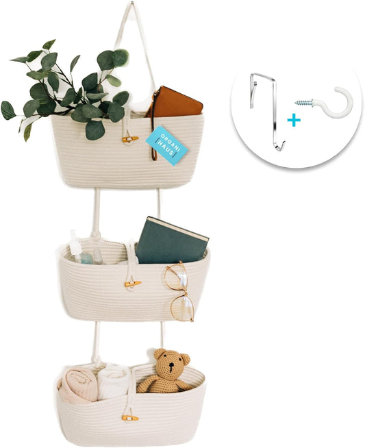 OrganiHaus White 3-Tier Wall Hanging Baskets for Storage