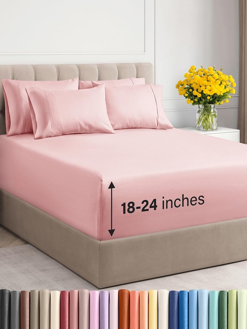 Extra Deep Cal King Sheet Set - Soft Breathable Baby Pink Sheets