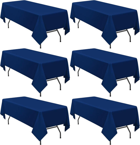 Navy Blue Polyester Tablecloths for 8FT Rectangle Tables - 6 Pack
