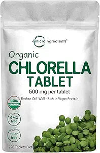 Organic Chlorella Tablets for Vegan Protein & Nutrients Boost