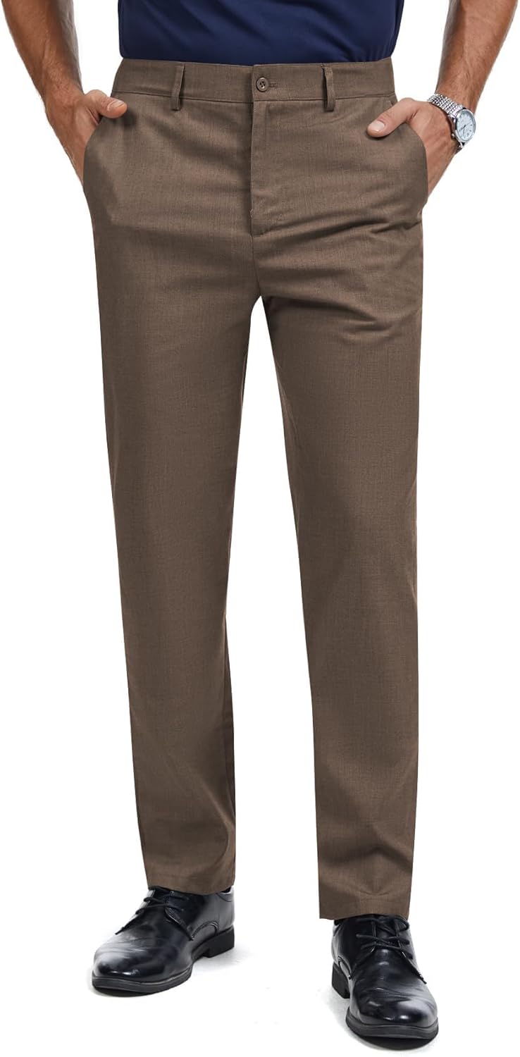 Men's Tall Classic Fit Flex Flat Front Dress Pants for Office Wear