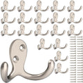 Heavy Duty Coat Hooks 20 Pack Double Prong Wall Mounted - Sturdy