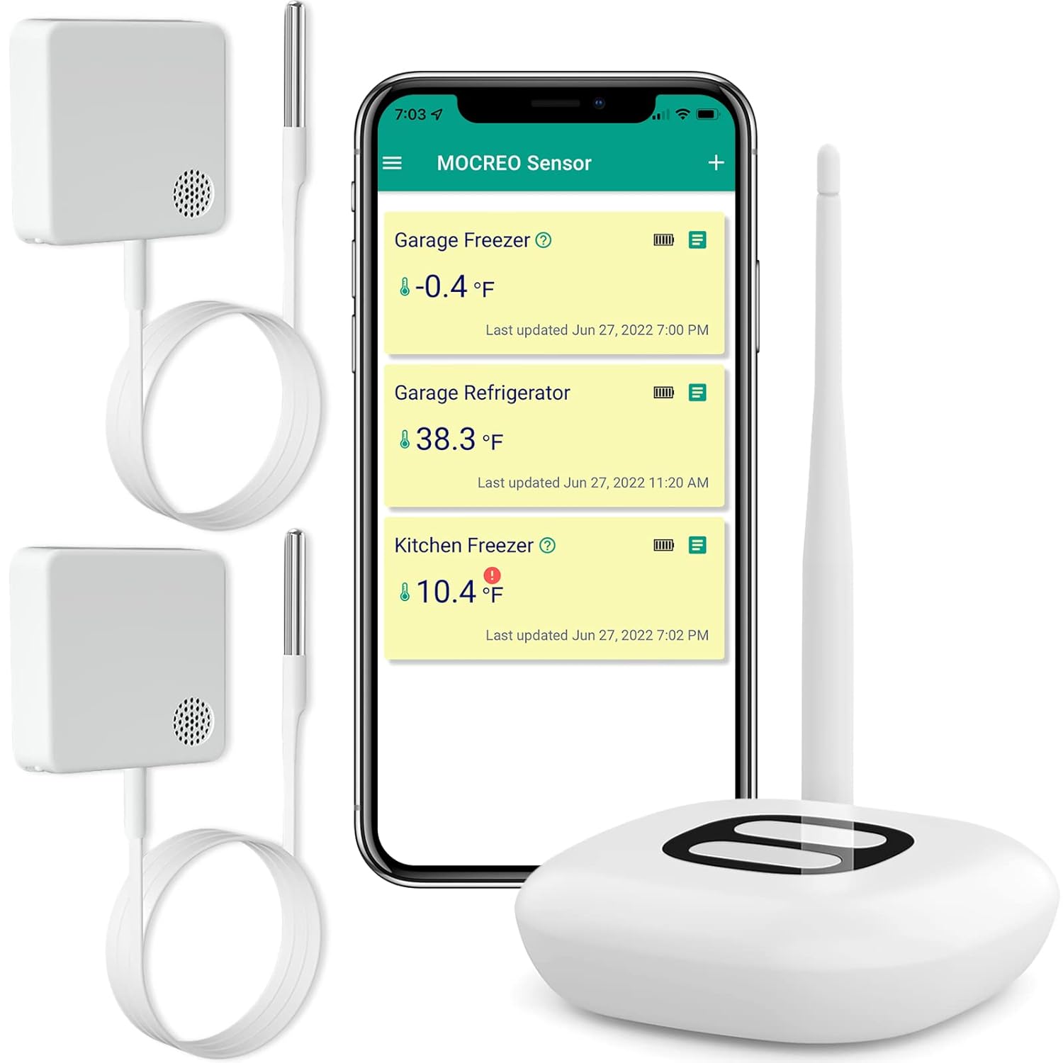 MOCREO WiFi Freezer Alarm: Email & App Alerts, No Fees, 2 Sensors