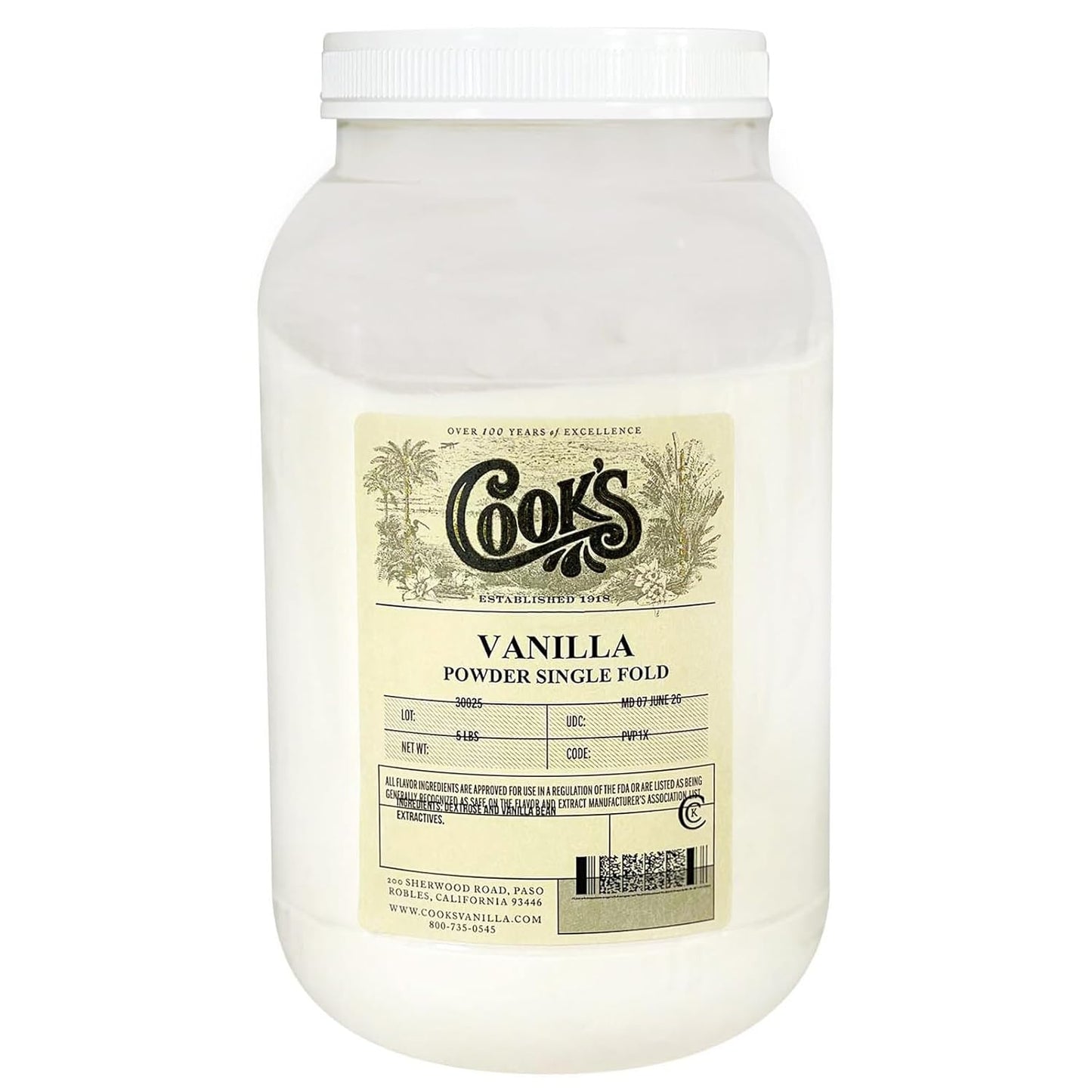 Cooks Vanilla Powder - Gourmet Fresh Premium Vanilla 5 lb