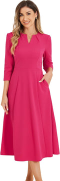 Allegra K Women's 3/4 Sleeve Midi Dress - Elegant A-Line Work Dress