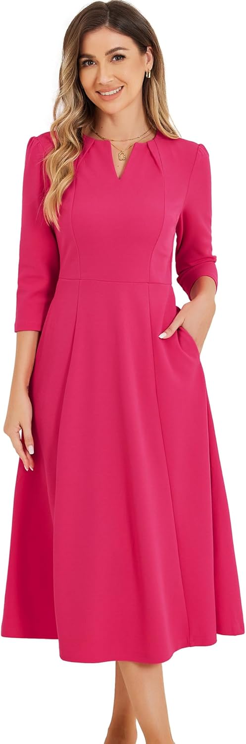 Allegra K Women's Elegant A-Line Midi Dress with Pockets