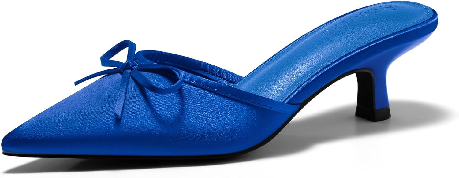 Coutgo Womens Kitten Heels Mules with Bow for Elegant Style