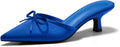 Womens Kitten Heel Satin Bow Mules - Slip On Pointed Pumps