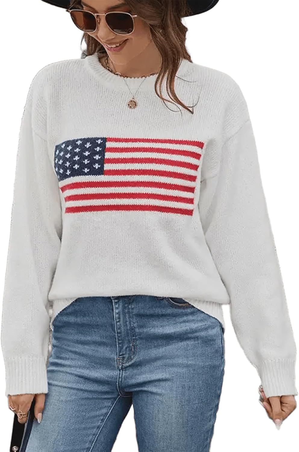 SANLEG Women's Flag Sweater: Stylish & Cozy!