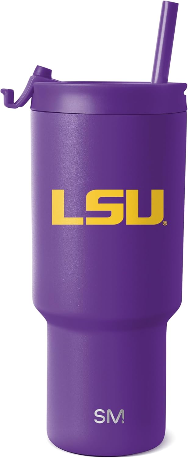 30oz LSU Tigers Tumbler with Flip Lid and Straws - Perfect Gift