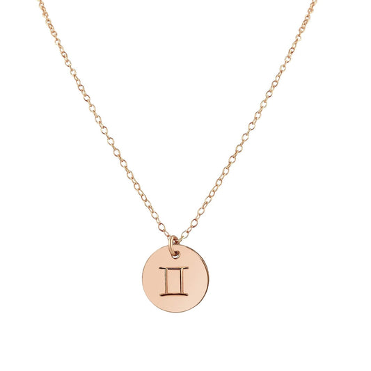Rose Gold Gemini Necklace - Astrology Charm for Good Luck