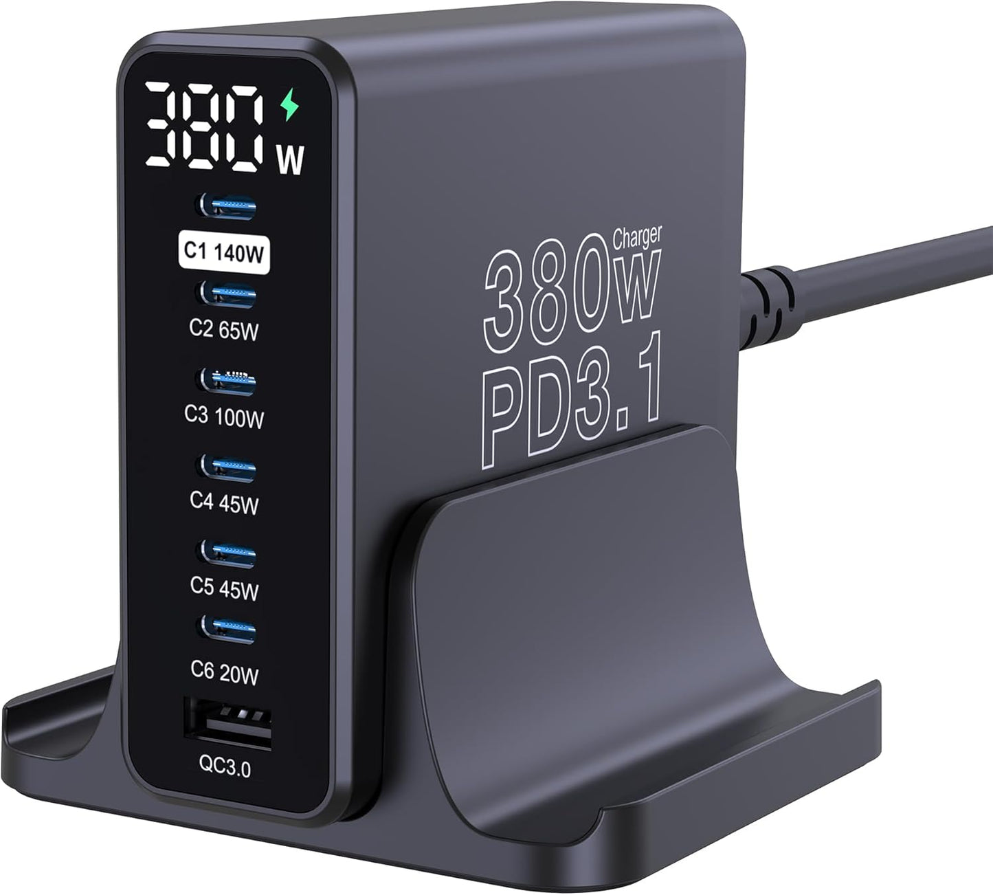 380W USB C Charger with 7 Ports for Fast Charging Devices