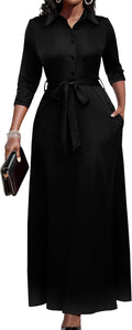 Women Church Maxi Dress 3/4 Sleeve Button Down - Floral Print