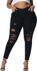 Womens Plus Size Skinny Jeans High Waisted Ripped Distressed