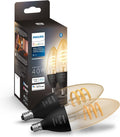 Philips Hue Smart 40W Candle Filament LED Bulb 2-Pack - White Ambiance