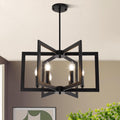 Black Farmhouse Chandelier 6-Light Geometric Dining Fixture - Modern