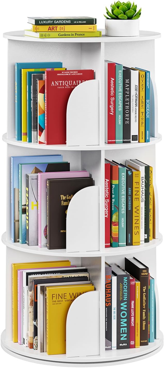 SpaceAid 3 Tier Rotating Bookshelf Tower for Organized Storage