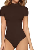 MANGOPOP Women's Mock Turtle Neck Short Sleeve Bodysuit - Stretchy