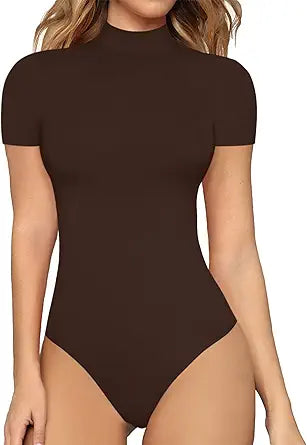MANGOPOP Women's Mock Turtle Neck Sleeveless Bodysuit Top