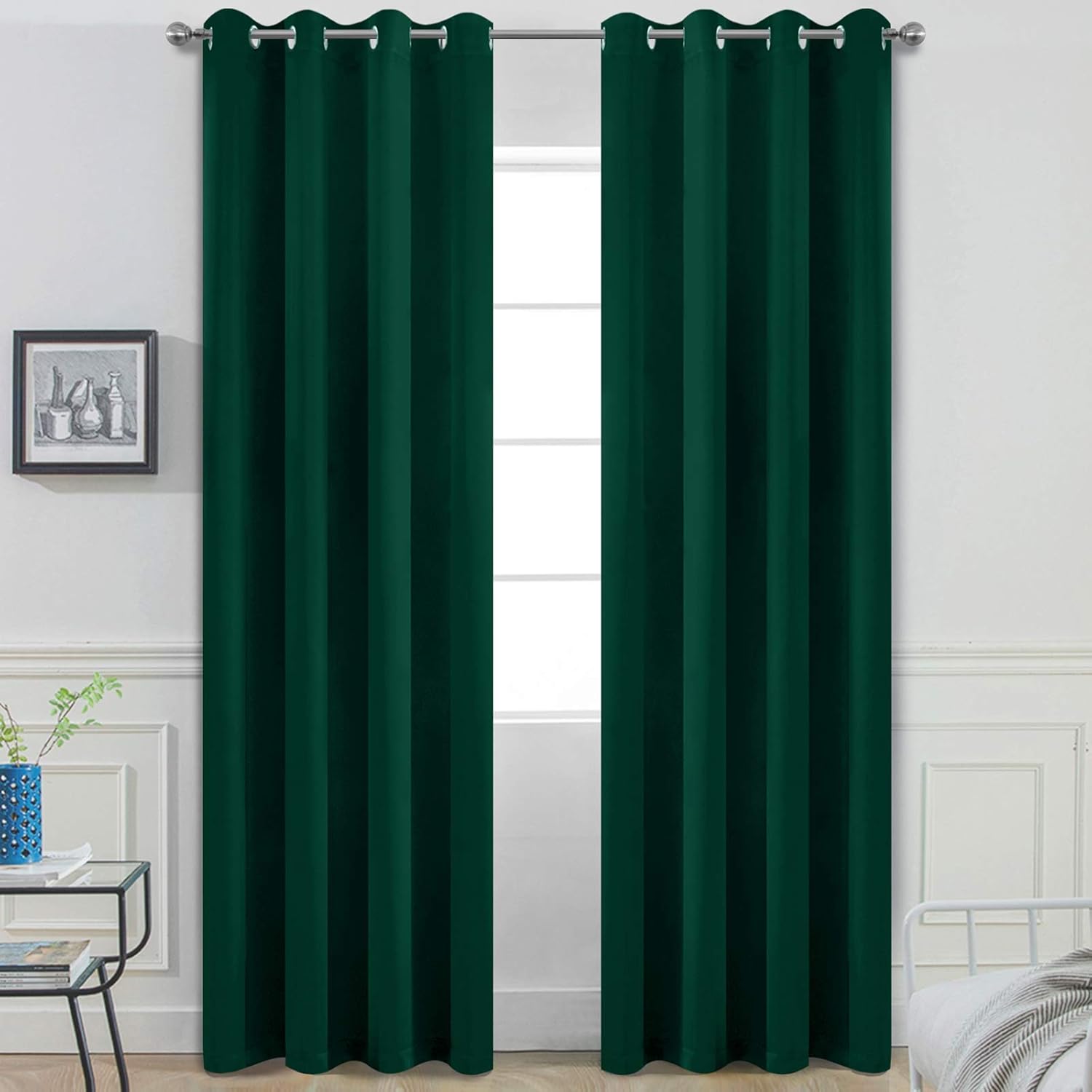 Yakamok 96 Inch Long Dark Green Blackout Curtains for Bedrooms