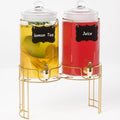 Glass Drink Dispensers 2 Pack 1 Gallon with Gold Stand - Party Set