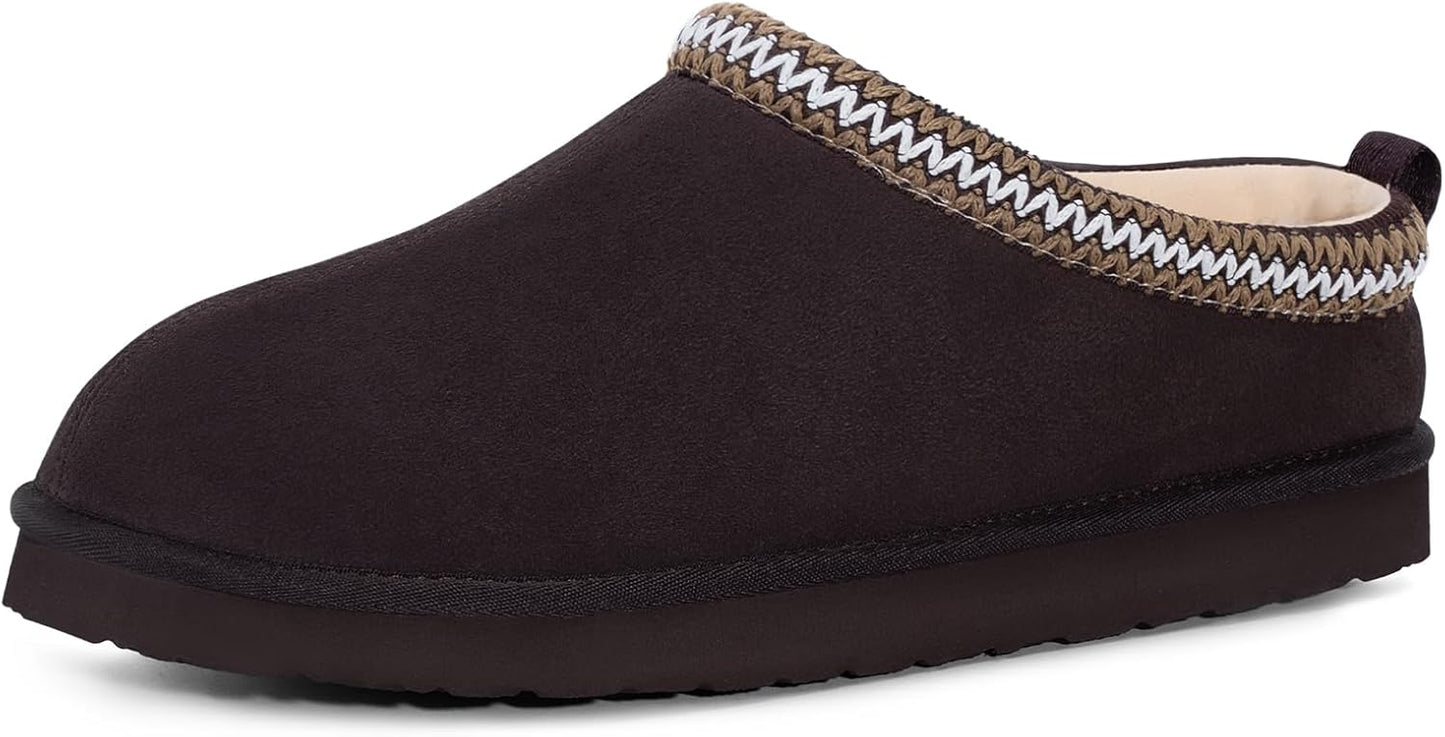 FITORY Mens Winter Genuine Leather Slippers with Memory Foam
