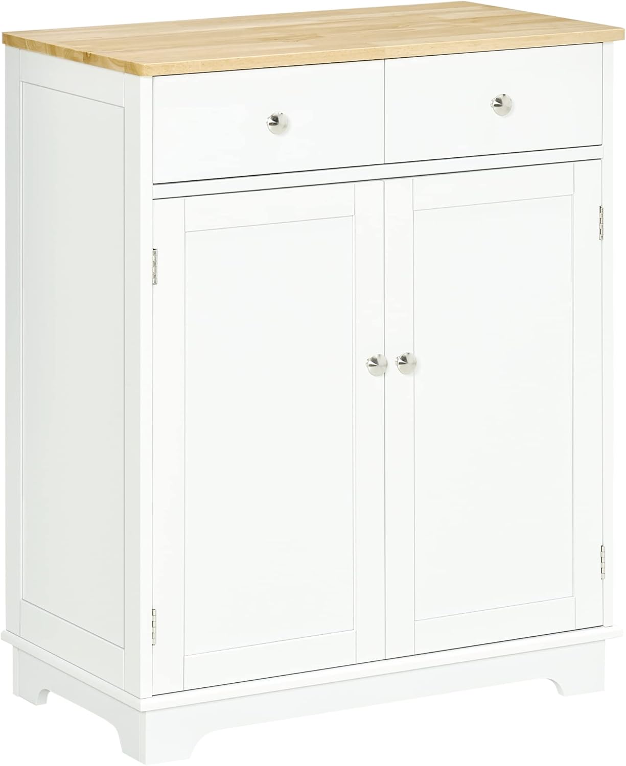 Modern White Sideboard - Solid Wood Top & Ample Storage