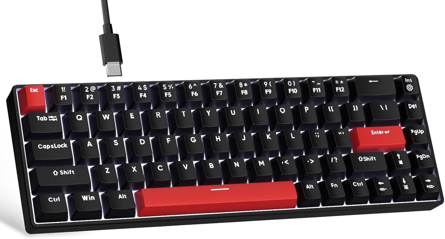 FFJ 60% Mini Gaming Keyboard, Anti-Ghosting, Linear Red Switches