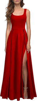 MUSHARE Women's Square Neck Split Maxi Dress - Elegant Bodycon Fit