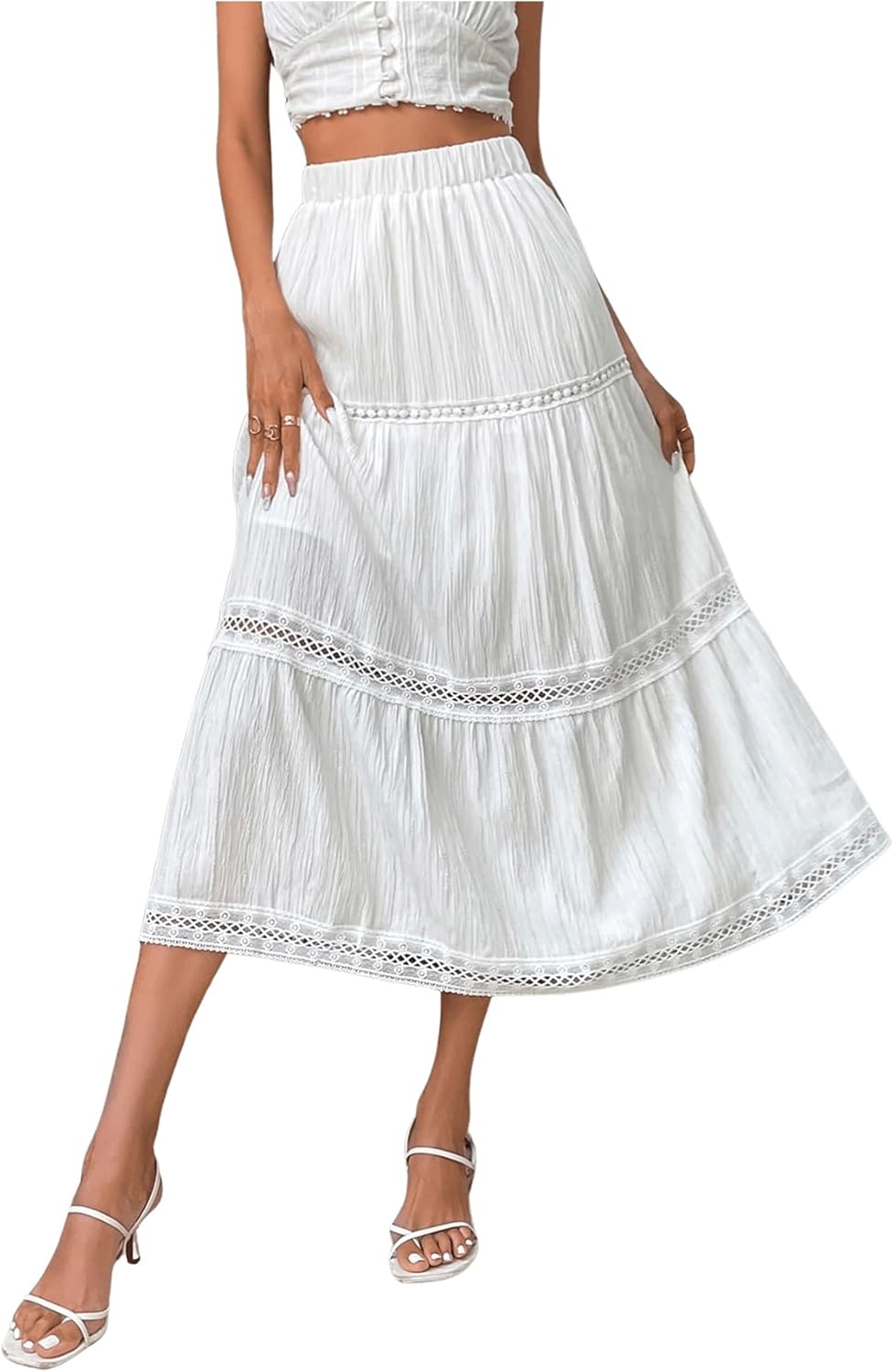 Verdusa Women's Boho Skirt Flowy Flared Ruffle Maxi Skirt