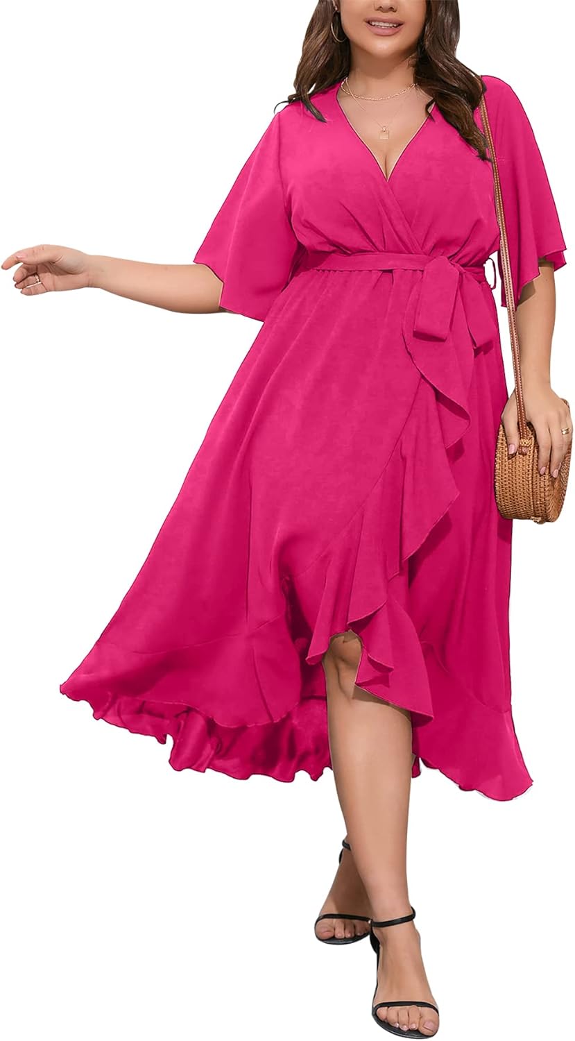 SCOMCHIC Plus Size Maxi Dress for Women with Ruffle Hem