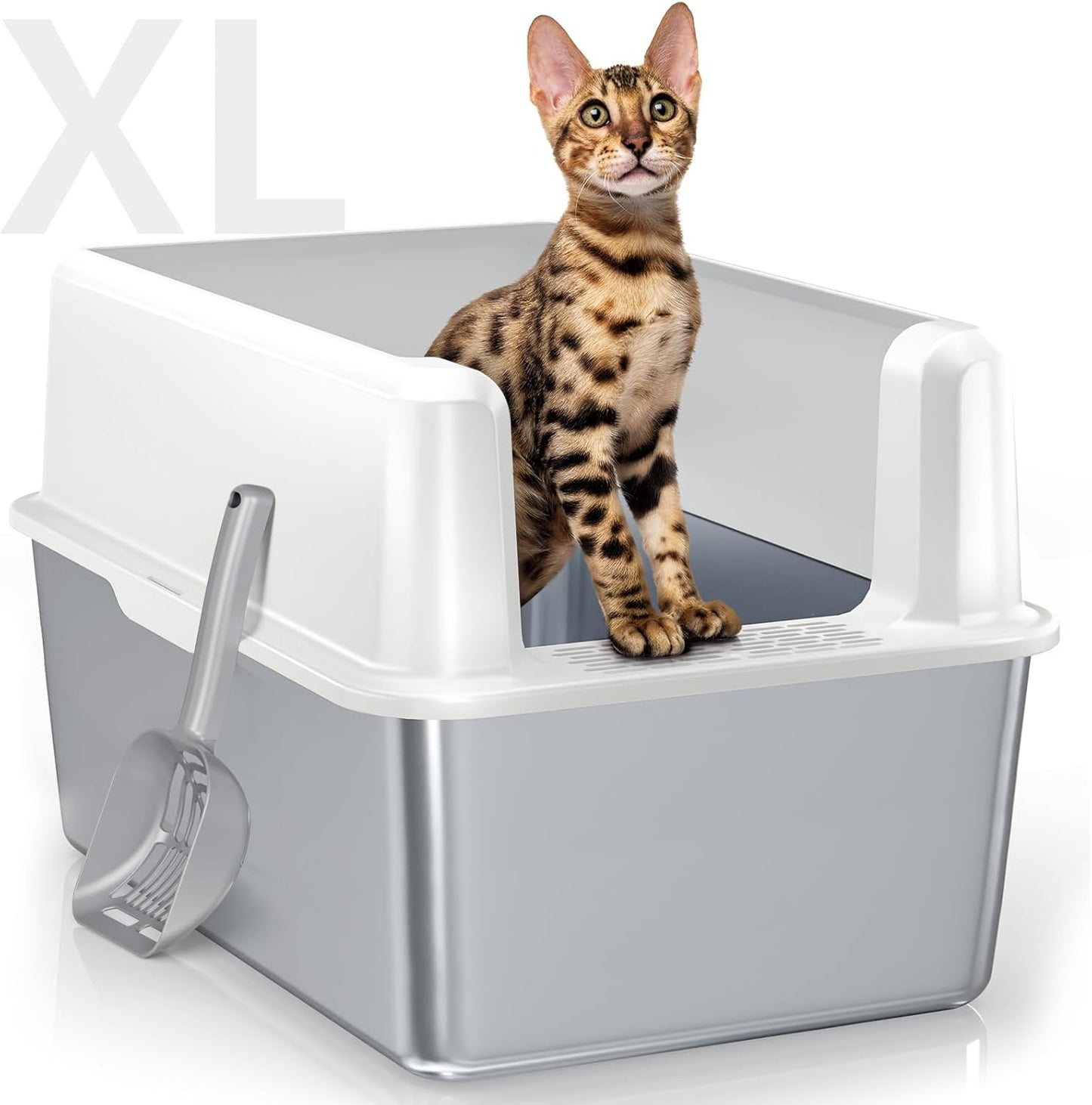 Extra Large Stainless Steel Litter Box with Lid for Cats